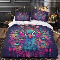 Paon Housse de Couette Imprimée 3D Douce 3 Pièces Literie Garçons Filles