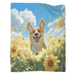 Corgi Plaid en Polaire Imprimé 3D Couverture Douce Confortable pour Canapé Lit Bureau