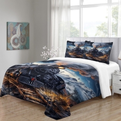 Train à vapeur Housse de Couette Imprimée 3D Douce 3 Pièces Literie Garçons Filles