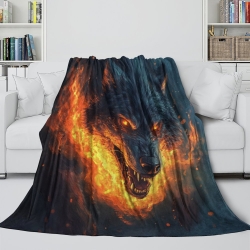Loup Plaid en Polaire Imprimé 3D Couverture Douce Confortable pour Canapé Lit Bureau