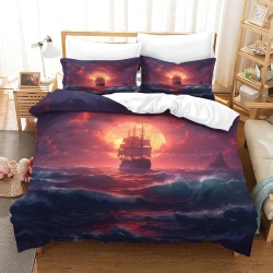 Voilier Housse de Couette Imprimée 3D Douce 3 Pièces Literie Garçons Filles