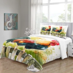 Coq Housse de Couette Imprimée 3D Douce 3 Pièces Literie Garçons Filles