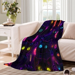 Chat Plaid en Polaire Imprimé 3D Couverture Douce Confortable pour Canapé Lit Bureau