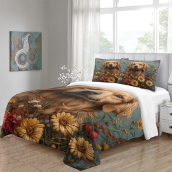 Golden Retriever Housse de Couette Imprimée 3D Douce 3 Pièces Literie Garçons Filles