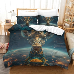 Girafe Housse de Couette Imprimée 3D Douce 3 Pièces Literie Garçons Filles