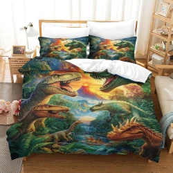 Dinosaure Housse de Couette Imprimée 3D Douce 3 Pièces Literie Garçons Filles