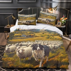 Border Collie Housse de Couette Imprimée 3D Douce 3 Pièces Literie Garçons Filles