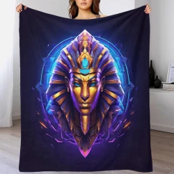 Pharaon égyptien Plaid en Polaire Imprimé 3D Couverture Douce Confortable pour Canapé Lit Bureau