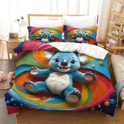 Koala Housse de Couette Imprimée 3D Douce 3 Pièces Literie Garçons Filles
