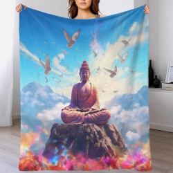 Buddha 3D Printed Fleece Throw Blanket Soft Cozy Blanket for Couch Sofa Bed Office
