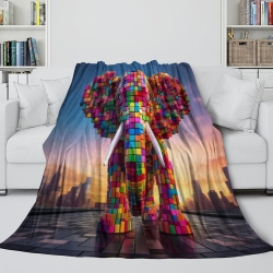 Éléphant Plaid en Polaire Imprimé 3D Couverture Douce Confortable pour Canapé Lit Bureau
