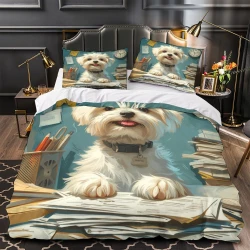 Bichon maltais Housse de Couette Imprimée 3D Douce 3 Pièces Literie Garçons Filles