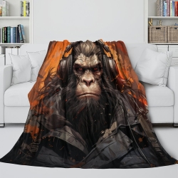 DJ Gorille Plaid en Polaire Imprimé 3D Couverture Douce Confortable pour Canapé Lit Bureau