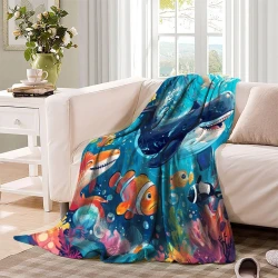 Baleine Plaid en Polaire Imprimé 3D Couverture Douce Confortable pour Canapé Lit Bureau