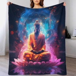 Bouddha Plaid en Polaire Imprimé 3D Couverture Douce Confortable pour Canapé Lit Bureau