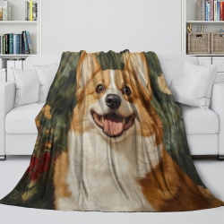 Corgi Plaid en Polaire Imprimé 3D Couverture Douce Confortable pour Canapé Lit Bureau