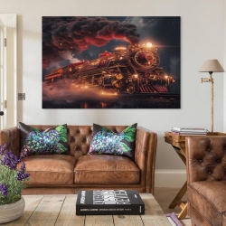 Train à vapeur Peinture sur toile sans cadre, impressions posters art mural pour déco maison chambre bureau