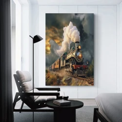 Train à vapeur Peinture sur toile sans cadre, impressions posters art mural pour déco maison chambre bureau