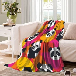Cute Panda Plaid en Polaire Imprimé 3D Couverture Douce Confortable pour Canapé Lit Bureau