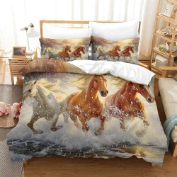 Cheval Housse de Couette Imprimée 3D Douce 3 Pièces Literie Garçons Filles