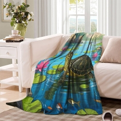 Tortue Plaid en Polaire Imprimé 3D Couverture Douce Confortable pour Canapé Lit Bureau