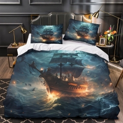 Voilier Housse de Couette Imprimée 3D Douce 3 Pièces Literie Garçons Filles
