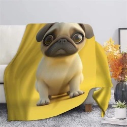 Chien mignon Plaid en Polaire Imprimé 3D Couverture Douce Confortable pour Canapé Lit Bureau