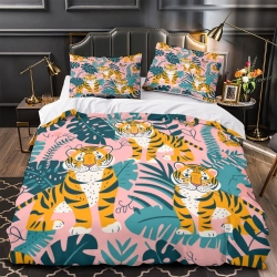 Tigre Housse de Couette Imprimée 3D Douce 3 Pièces Literie Garçons Filles