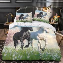 Cavallo Copripiumino Stampato 3D Morbido 3 Pezzi Biancheria da Letto per Ragazzi Ragazze