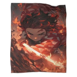 Tueur de démons: Demon Slayer Plaid en Polaire Imprimé 3D Couverture Douce Confortable pour Canapé Lit Bureau