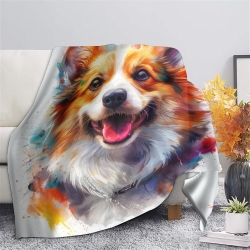 Corgi Plaid en Polaire Imprimé 3D Couverture Douce Confortable pour Canapé Lit Bureau