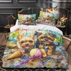 Yorkshire Terrier Housse de Couette Imprimée 3D Douce 3 Pièces Literie Garçons Filles