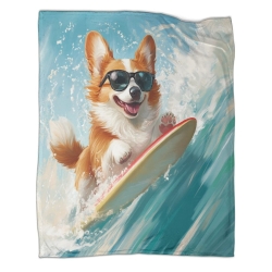 Corgi Plaid en Polaire Imprimé 3D Couverture Douce Confortable pour Canapé Lit Bureau