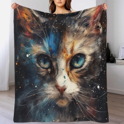 Chat Plaid en Polaire Imprimé 3D Couverture Douce Confortable pour Canapé Lit Bureau