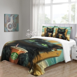 Chat Housse de Couette Imprimée 3D Douce 3 Pièces Literie Garçons Filles