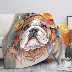 French Bouledogue Plaid en Polaire Imprimé 3D Couverture Douce Confortable pour Canapé Lit Bureau