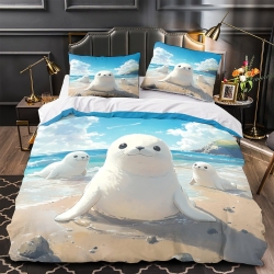 Phoque Housse de Couette Imprimée 3D Douce 3 Pièces Literie Garçons Filles