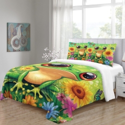 Grenouille Housse de Couette Imprimée 3D Douce 3 Pièces Literie Garçons Filles
