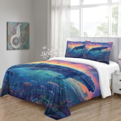 Baleine Housse de Couette Imprimée 3D Douce 3 Pièces Literie Garçons Filles