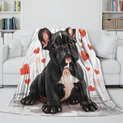 French Bouledogue Plaid en Polaire Imprimé 3D Couverture Douce Confortable pour Canapé Lit Bureau