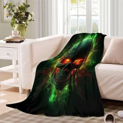 Crâne Plaid en Polaire Imprimé 3D Couverture Douce Confortable pour Canapé Lit Bureau