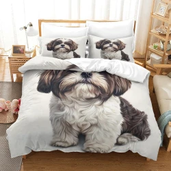 Shih Tzu Housse de Couette Imprimée 3D Douce 3 Pièces Literie Garçons Filles