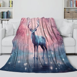Renne Plaid en Polaire Imprimé 3D Couverture Douce Confortable pour Canapé Lit Bureau