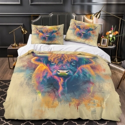 Vache des Highlands Housse de Couette Imprimée 3D Douce 3 Pièces Literie Garçons Filles