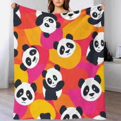 Cute Panda Plaid en Polaire Imprimé 3D Couverture Douce Confortable pour Canapé Lit Bureau