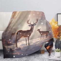 Cerf sika Plaid en Polaire Imprimé 3D Couverture Douce Confortable pour Canapé Lit Bureau