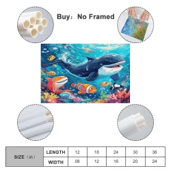Baleine Peinture sur toile sans cadre, impressions posters art mural pour déco maison chambre bureau