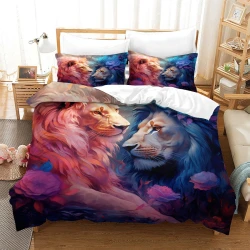 Lion Housse de Couette Imprimée 3D Douce 3 Pièces Literie Garçons Filles