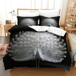 Paon Housse de Couette Imprimée 3D Douce 3 Pièces Literie Garçons Filles