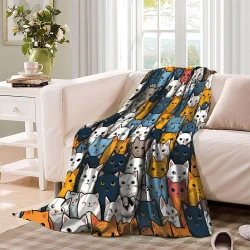 CARTOON Gatto Coperta in Pile Stampata 3D Morbida e Confortevole per Divano Letto Ufficio